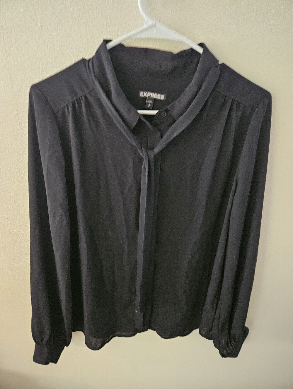 Express Womans Sheer Long Sleeve Black Blouse Size M - Picture 12 of 12